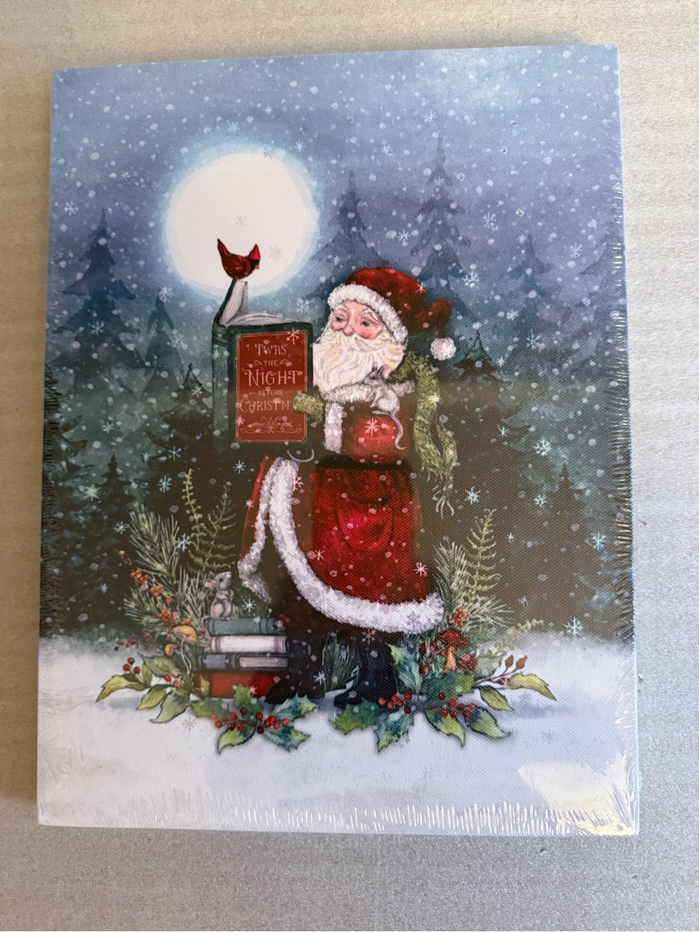 NEW Light Up Santa Woodland Scene Christmas Wall Canvas